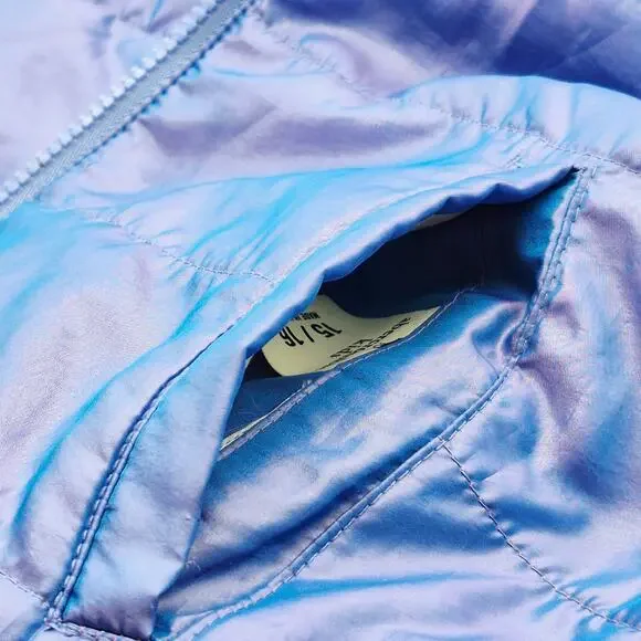 Abercrombie Kids Puffer Jacket Coat Sz 15/16 Blue with Hood Faux Fur Lining - Picture 8 of 11